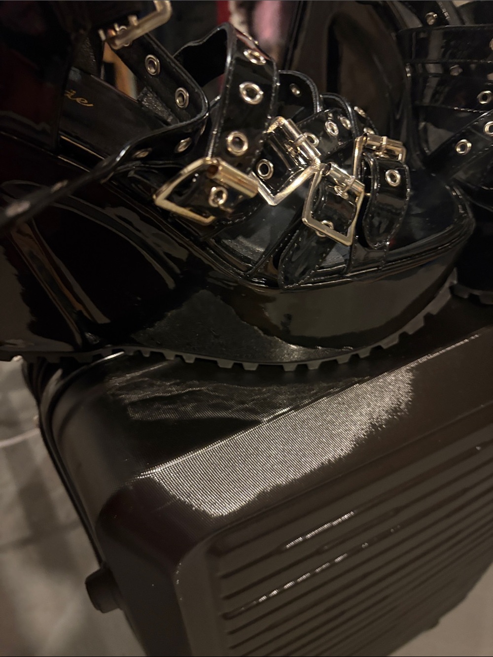 Lemonade Black Patent Multi-Strap Studded Platform Sandals size 7.5/8 - Picture 2 of 5